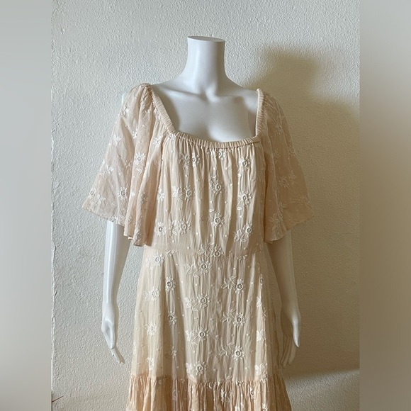 Dress LA VIE REBECCA TAYLOR BEIGE EMBROIDERED SIZE LARGE - Picture 7 of 12